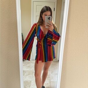 Rainbow stripe show me your mumu tie romper